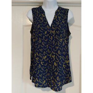 Maeve Womens Navy Bananas Fruit Button Sleeveless Office Teacher Top  4